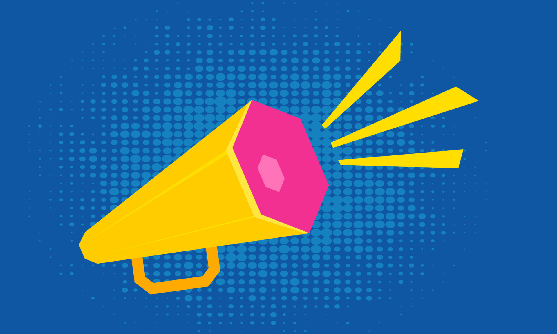 Vector icon of yellow megaphone on blue background. 10586500 Vector Art