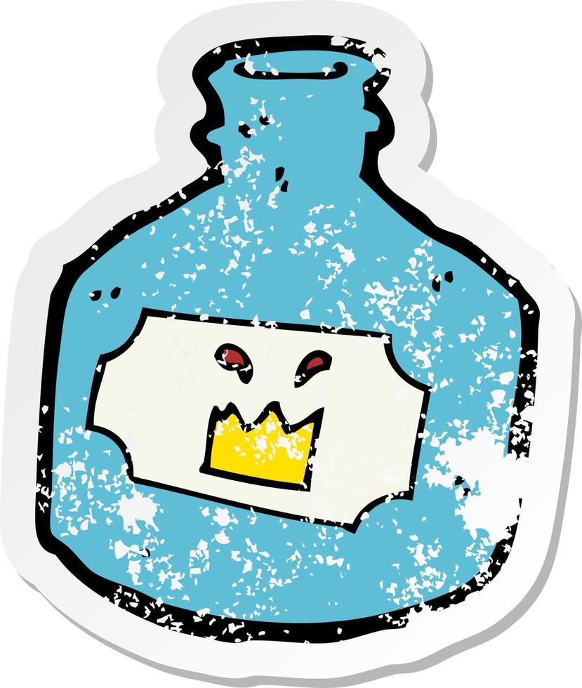 retro distressed sticker of a cartoon old bottle vector