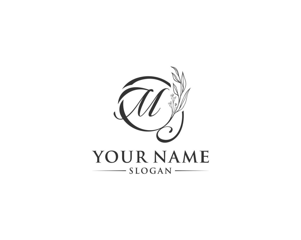 Beautiful letter M logo design, logo M vector, handwritten logo of signature, wedding, fashion shop, cosmetics shop, beauty shop, boutique, floral creative logo design. vector