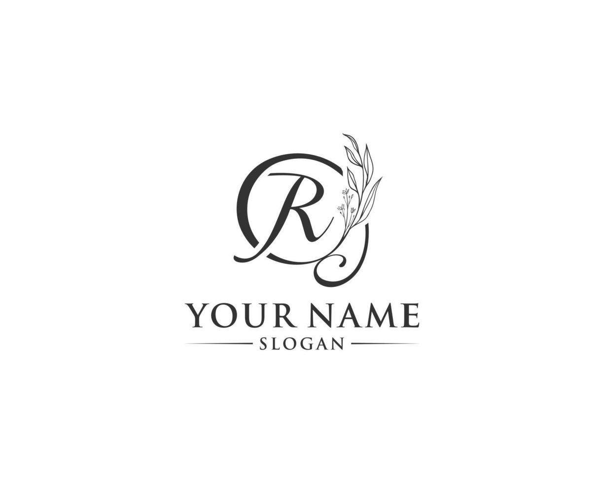 Beautiful letter R logo design, logo R vector, handwritten logo of signature, wedding, fashion shop, cosmetics shop, beauty shop, boutique, floral creative logo design. vector