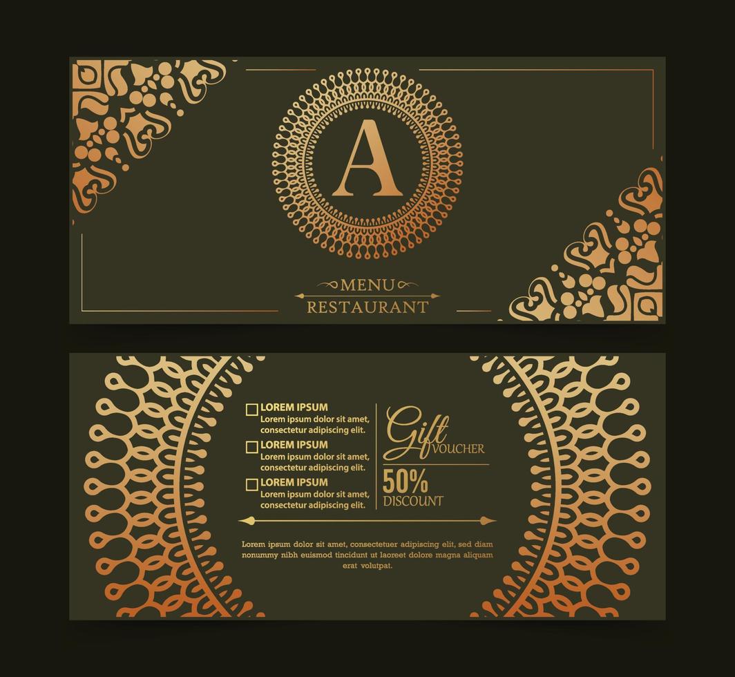 Menu restaurant luxury gift voucher design template vector