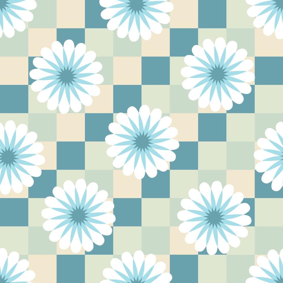 Checkerboard seamless pattern with abstract flowers. vector