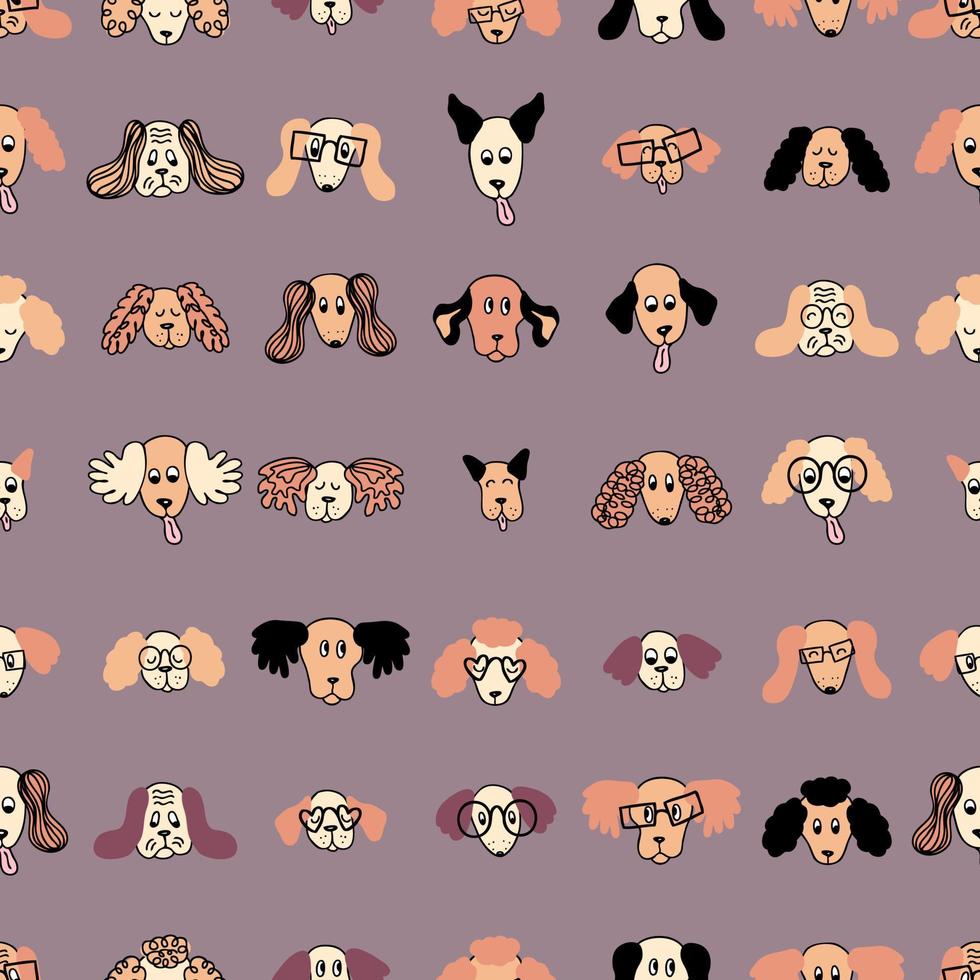 Hand drawn dog faces seamless pattern. vector