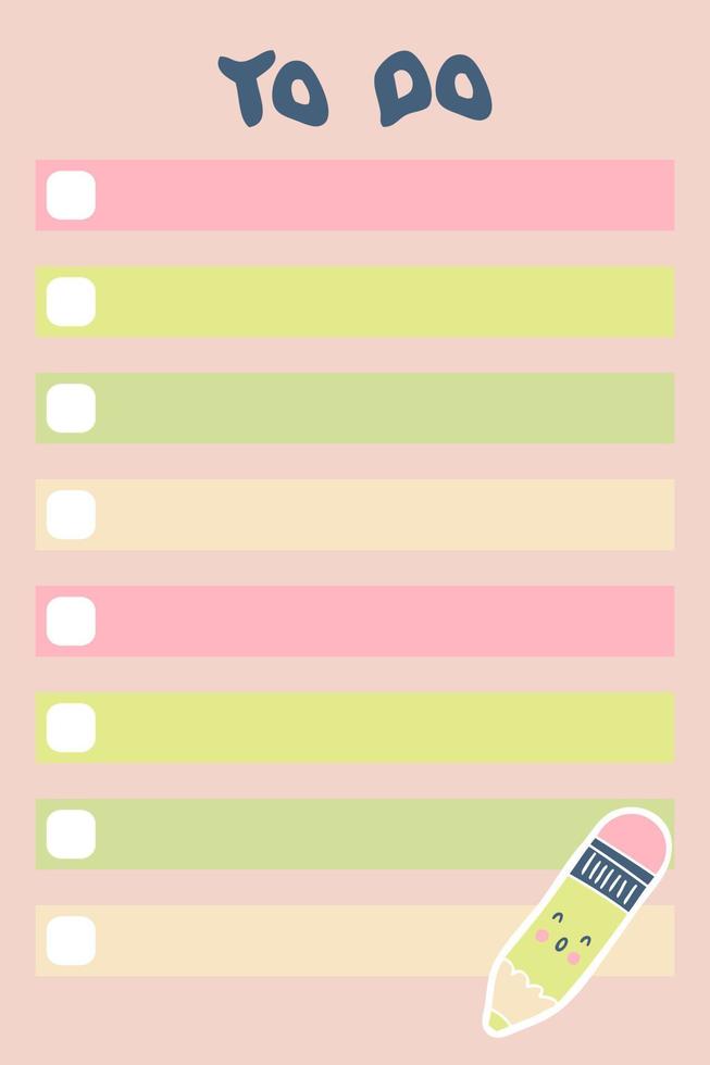 School to do list template with cute pencil. vector