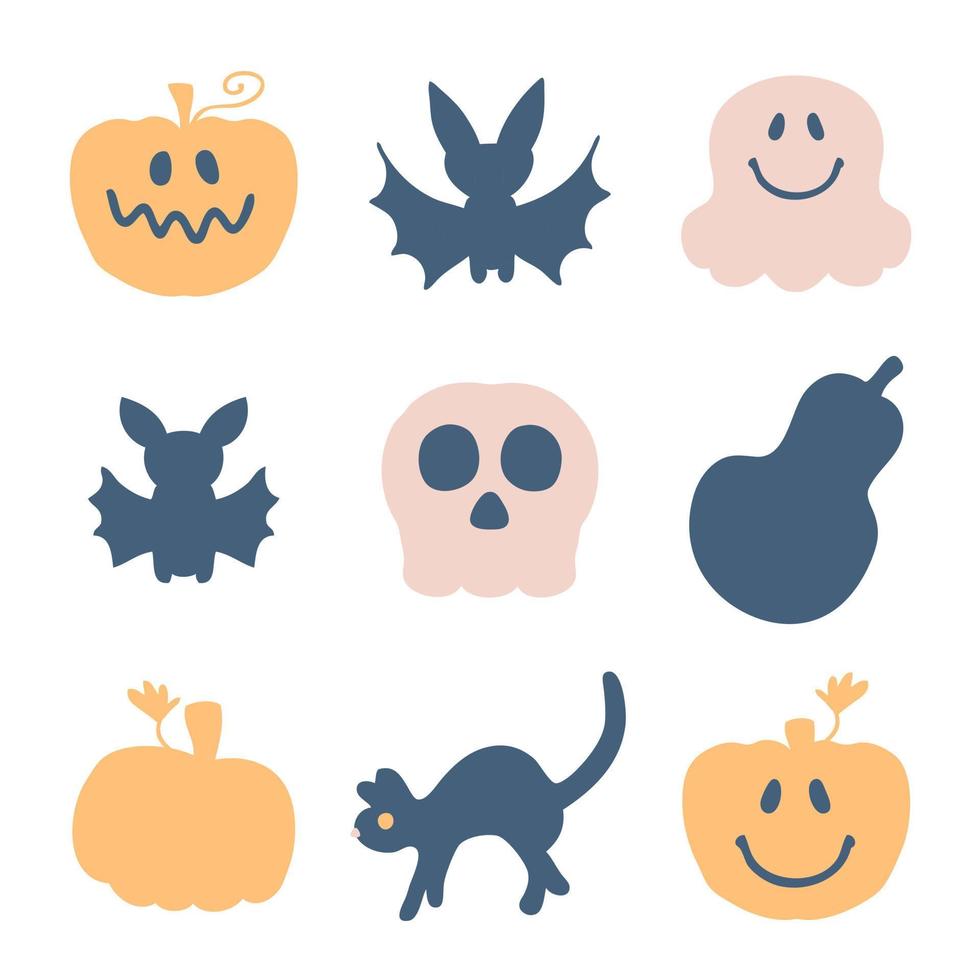 lindos personajes felices de halloween, espeluznante colección de imágenes prediseñadas. vector