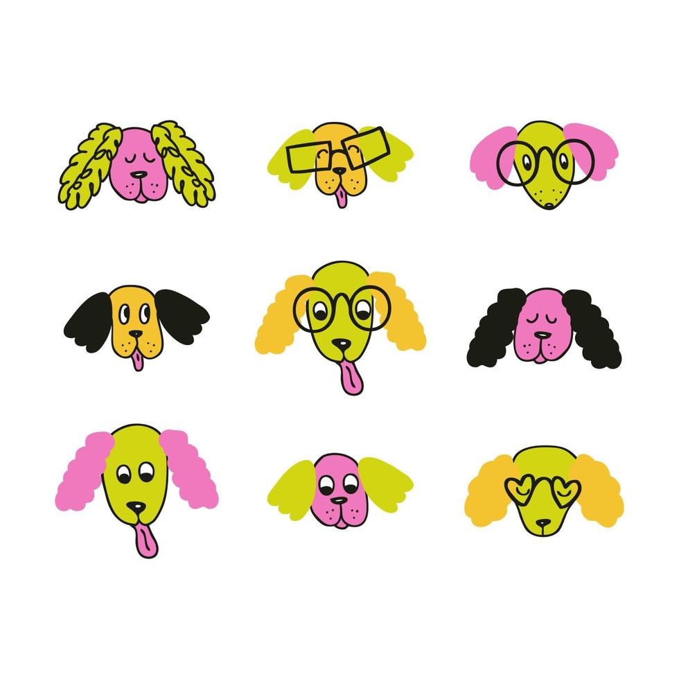 colección de dibujos animados de perro spaniel dibujado a mano. vector