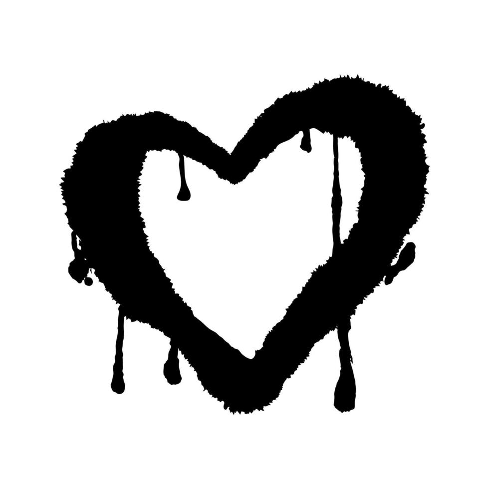 Spray graffiti heart isolated on white background. Grunge symbol of love and passion with leaks and drops. vector