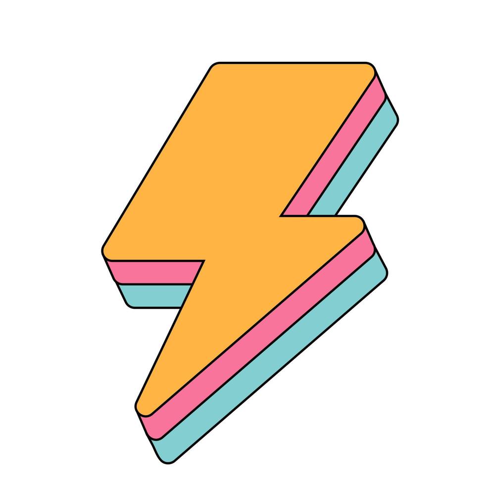 Lightning flash thunderbolt sticker. Pop art groovy style isometric vector illustration . Arrow charge, electricity power in y2k style isolated on white