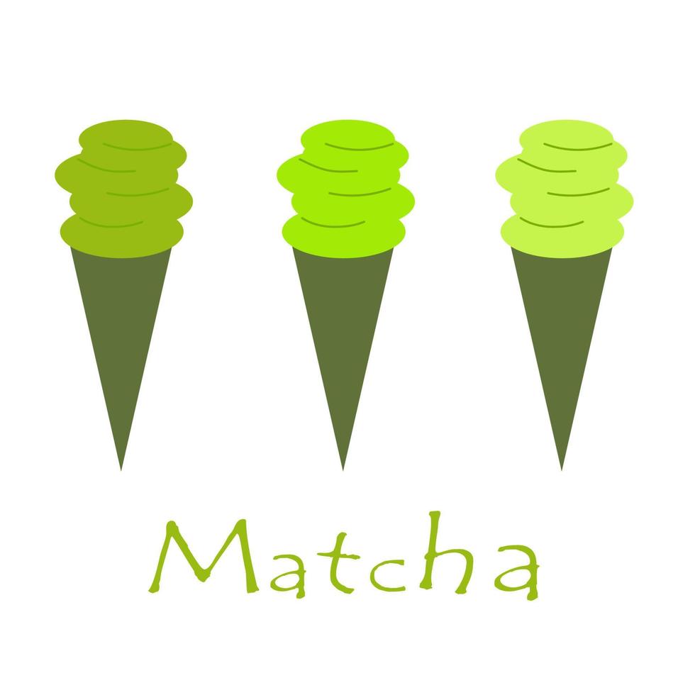 matcha helado verde de fósforos. postre frío. ingredientes para cocinar, hornear y té. ilustración vectorial vector