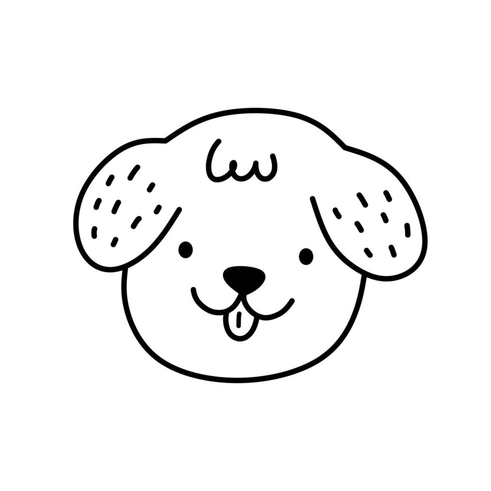 cara de perro lindo aislado sobre fondo blanco. cachorro feliz ilustración vectorial dibujada a mano en estilo garabato. perfecto para decoraciones, tarjetas, logotipos, varios diseños. personaje de dibujos animados sencillo. vector