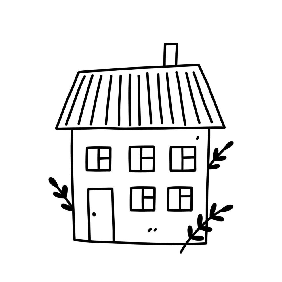 Cute tiny house isolated on white background. Sweet home. Vector hand-drawn illustration in doodle style. Perfect for decorations, cards, logo, various designs.