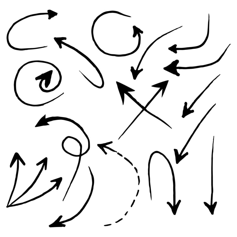 hand drawn Arrows icons Set. arrow icon with various directions. Doodle vector illustration. isolated on a white background.