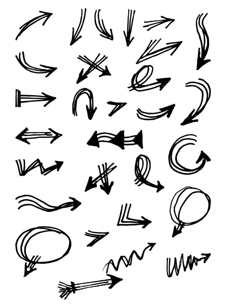 hand drawn Arrows icons Set. arrow icon with various directions. Doodle vector illustration. isolated on a white background.