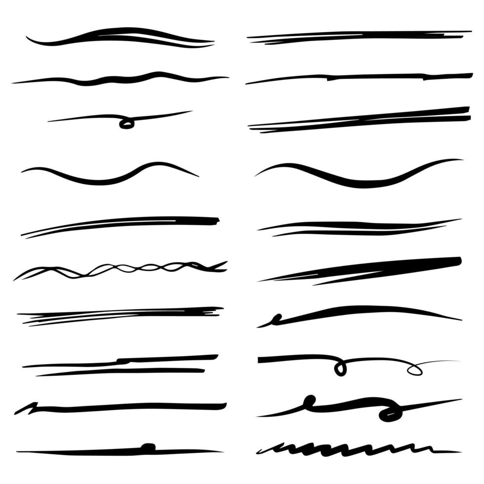 conjunto de líneas dibujadas a mano. elemento de diseño de fideos con subrayado, garabato, swashes, swoops. remolino. ilustración vectorial vector