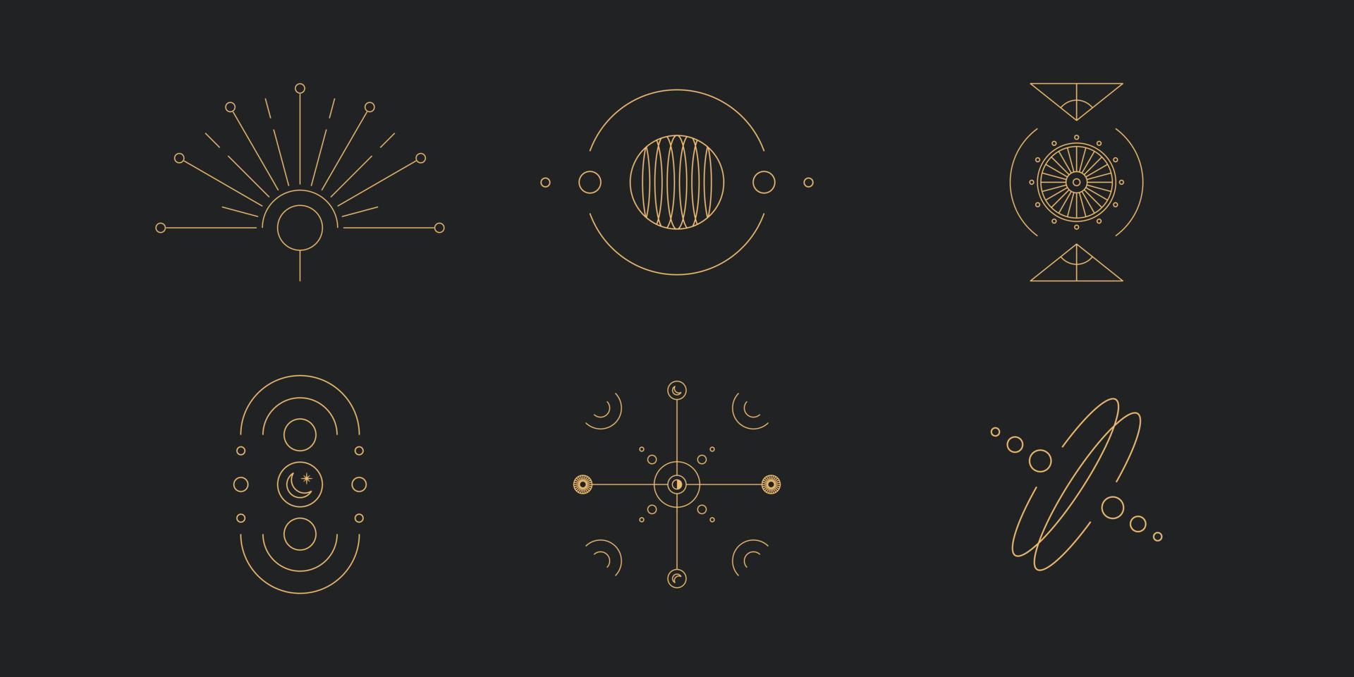 Set of moon and sun line art. Minimal boho linear symbols. Celestial mystic element. Vector line art illustration.