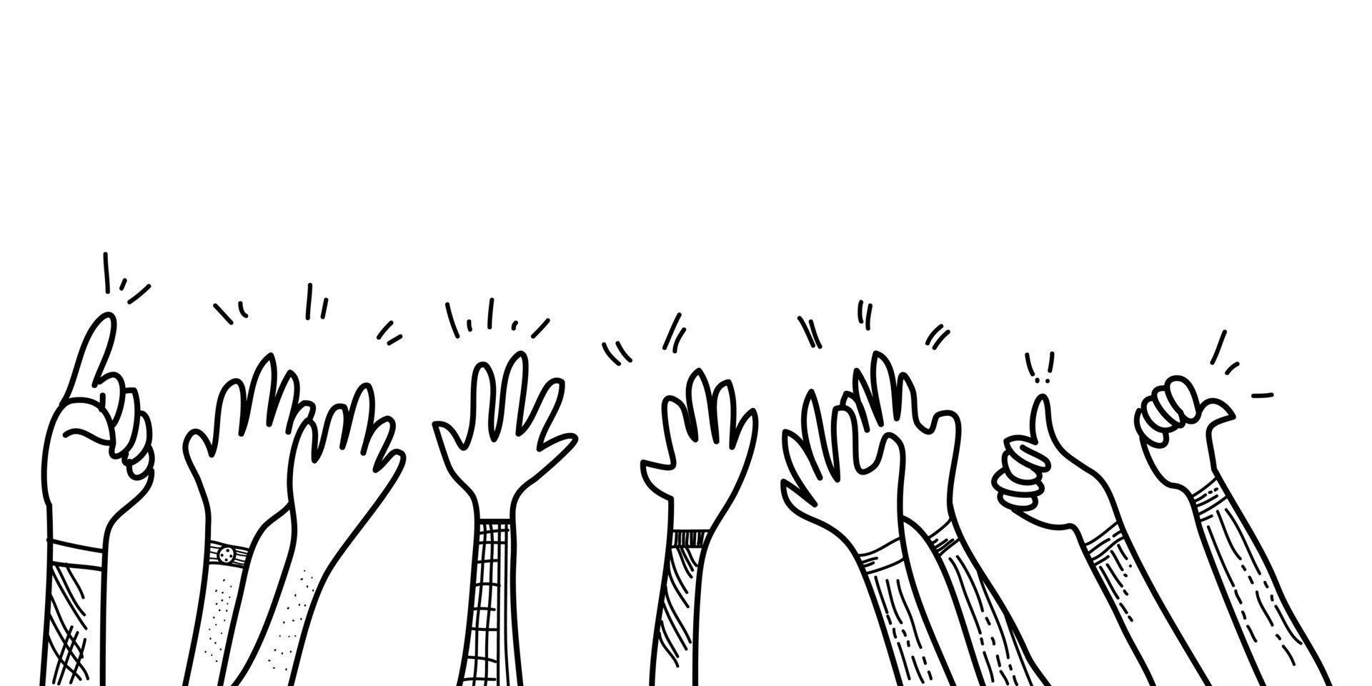 hand drawn of hands clapping ovation. applause, thumbs up gesture on doodle style , vector illustration