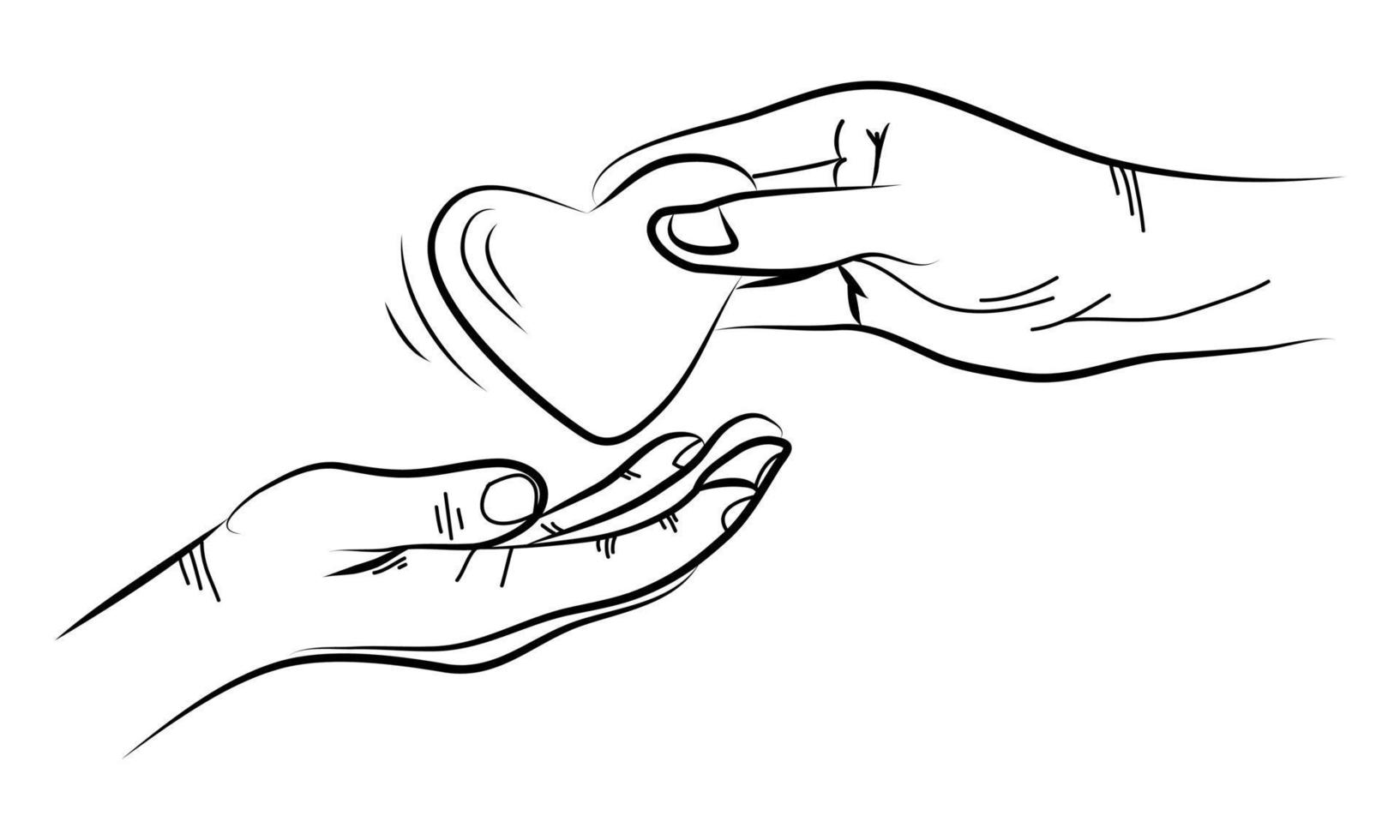 donar dibujado a mano. concepto de caridad y donación. las manos dan y comparten amor a la gente. gesto de las manos en estilo garabato. ilustración vectorial vector