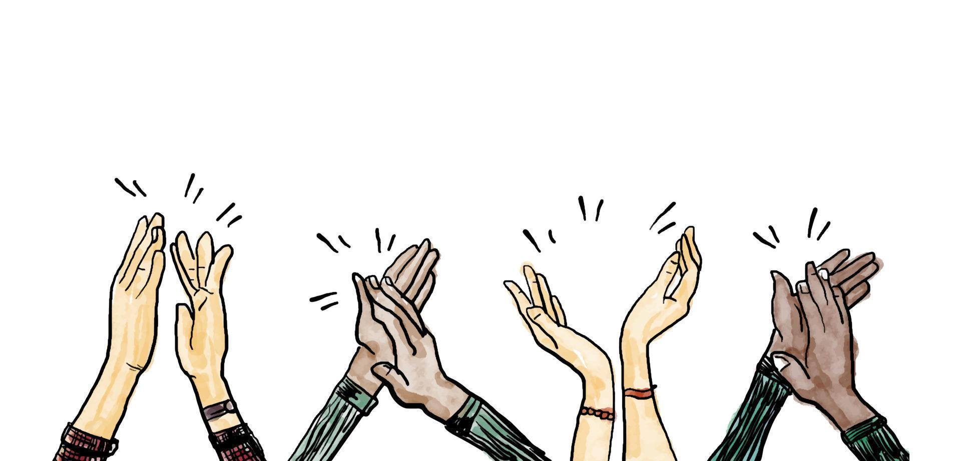 hand drawn of hands up, clapping ovation. hands gesture on doodle style. vector illustration