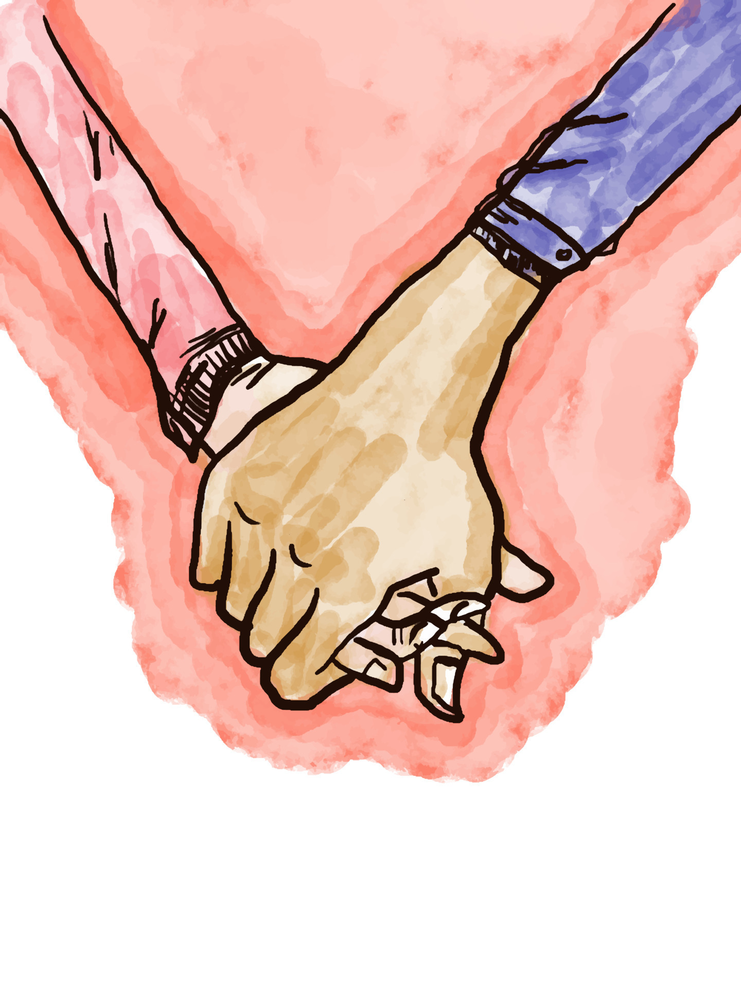 Holding hands couple. Cartoon watercolor style. doodles hand drawn female  and a male person holding hands. vector illustration 10586830 Vector Art at  Vecteezy