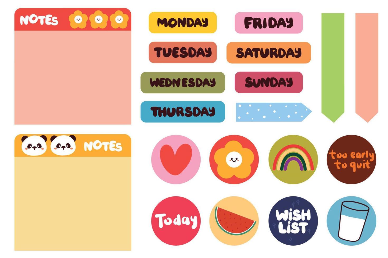 collection of weekly and daily planner sticker, notes, to do list, with lettering and cute icon. template for agenda, check list, stationery vector