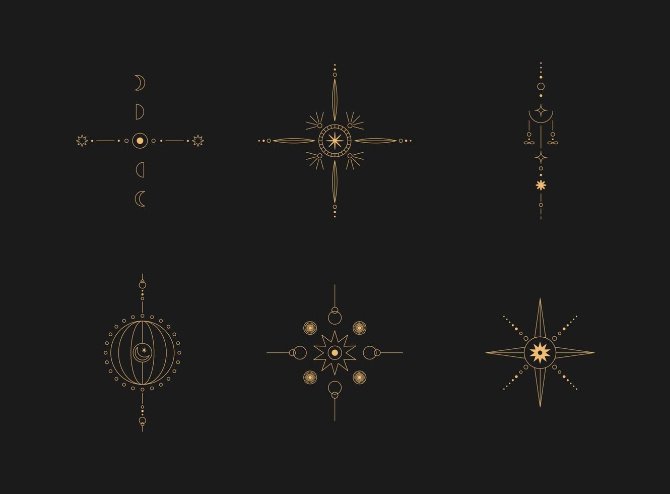 Set of moon and sun line art. Minimal boho linear symbols. Celestial mystic element. Vector line art illustration.