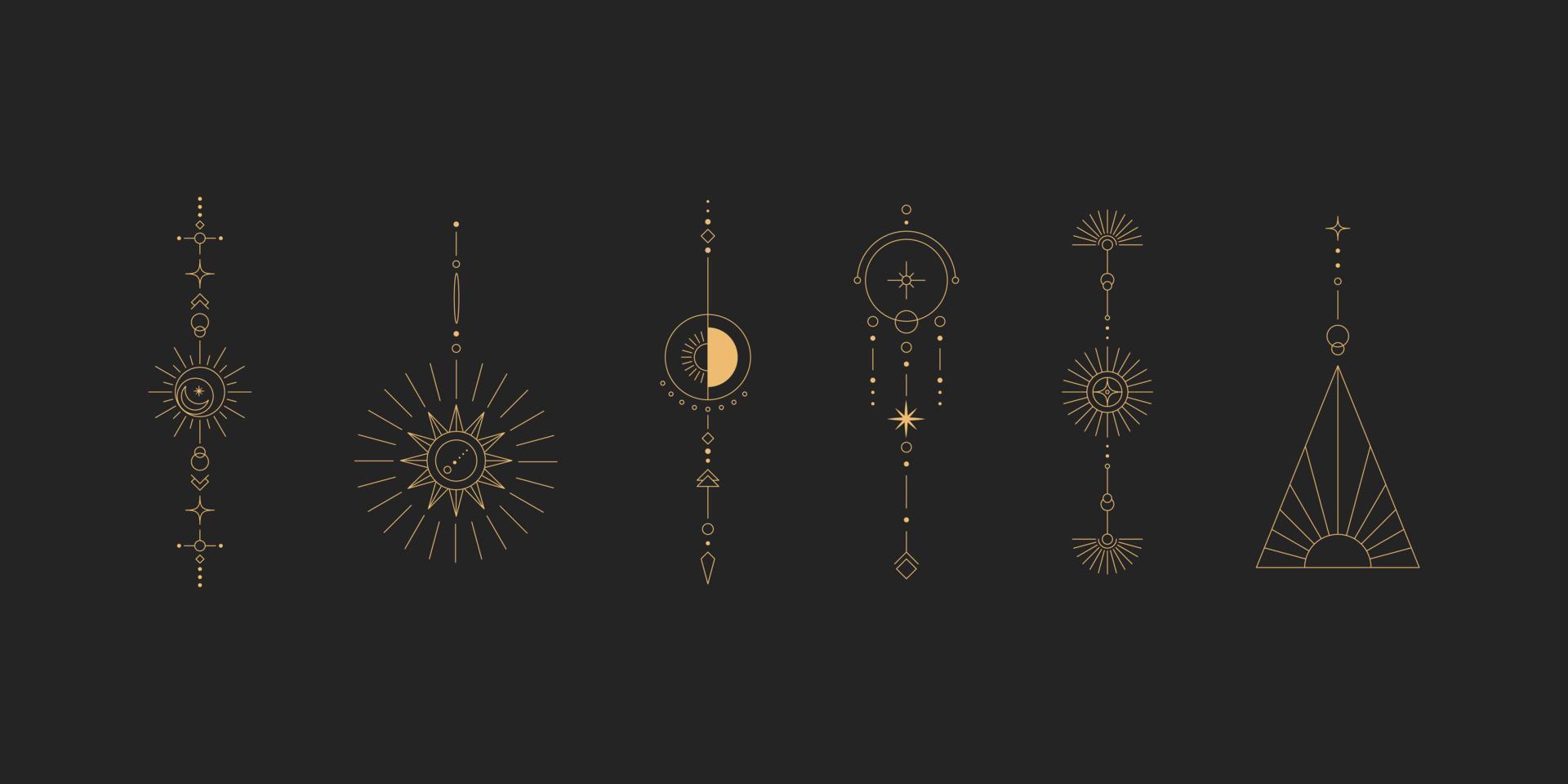 Set of moon and sun line art. Minimal boho linear symbols. Celestial mystic element. Vector line art illustration.