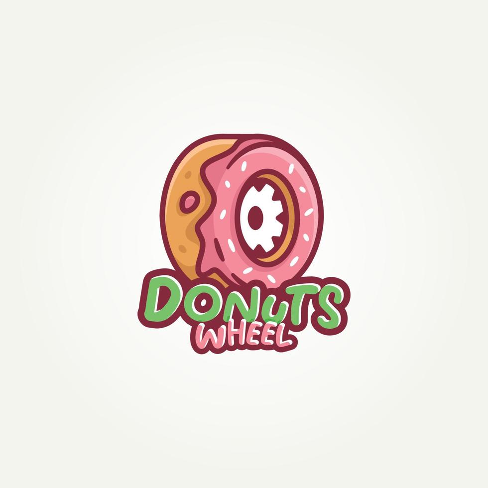 diseño de ilustración vectorial de plantilla de logotipo de icono plano de rueda de donuts minimalista. tienda de camiones de comida de donas simples o concepto de logotipo de panadería vector