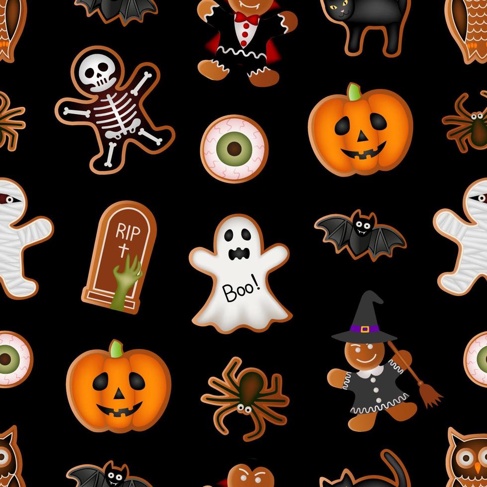 textura de halloween. patrón sin costuras de halloween con galletas de jengibre vector