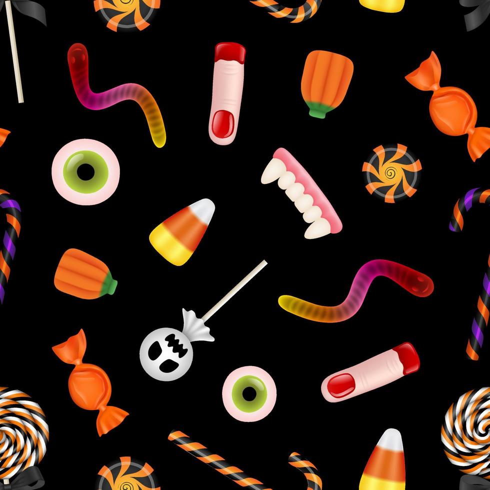 textura de halloween. patrones sin fisuras con dulces de halloween. vector