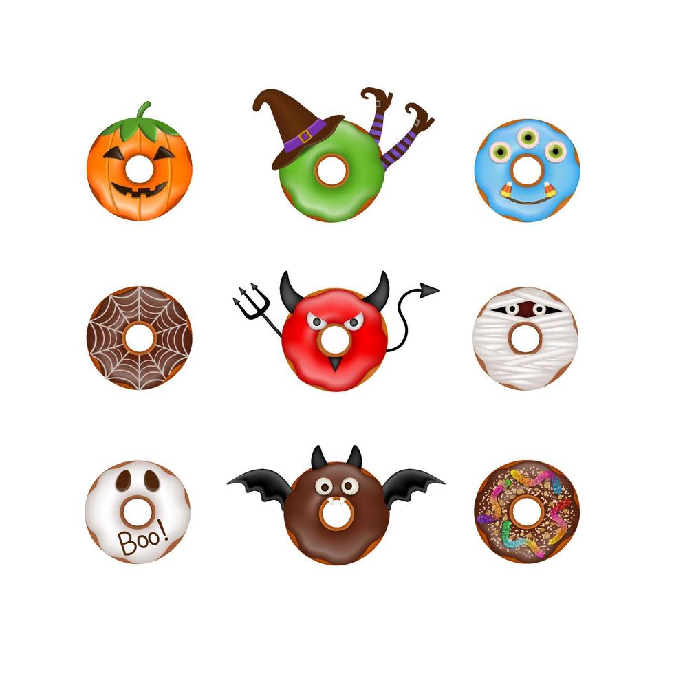 conjunto de donas de halloween aisladas vector