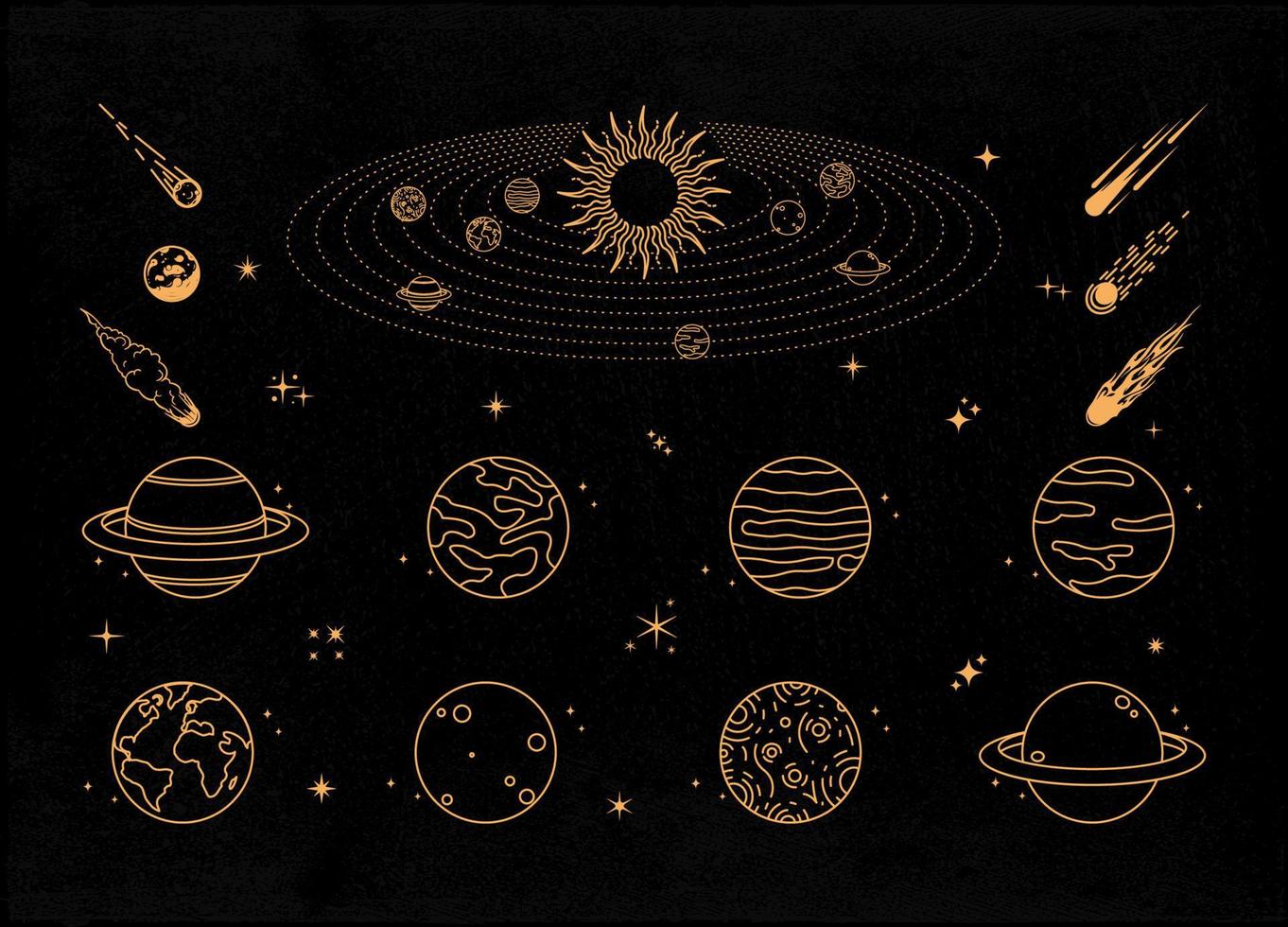 Planets and meteors mystical or celestial illustration vector