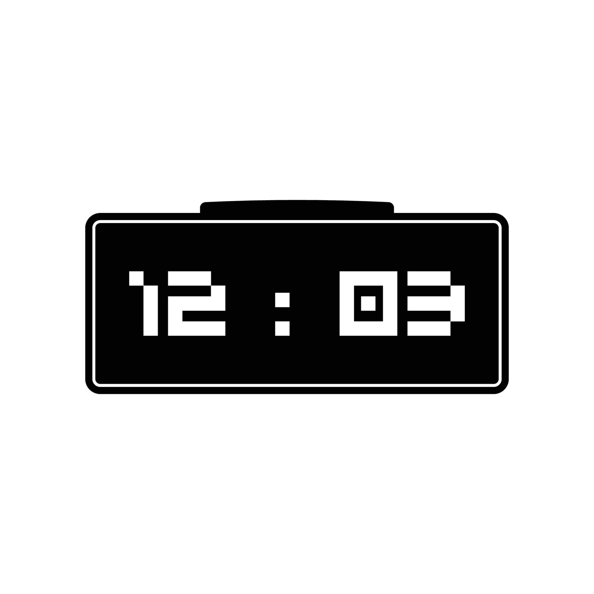 Digital Alarm Clock Silhouette. Black and White Icon Design Elements on