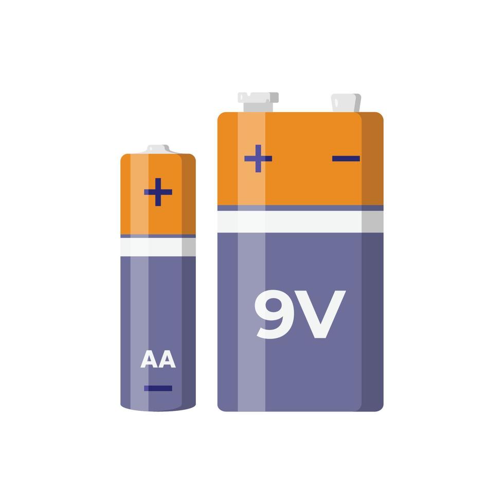 Battery AA and 9 Volts Flat Illustration. Clean Icon Design Element on Isolated White Background vector
