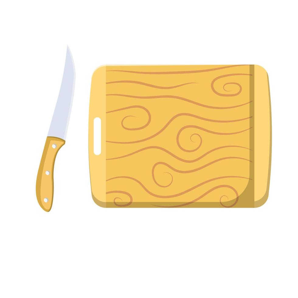 Chopping Board and Knife Flat Illustration. Clean Icon Design Element on Isolated White Background vector