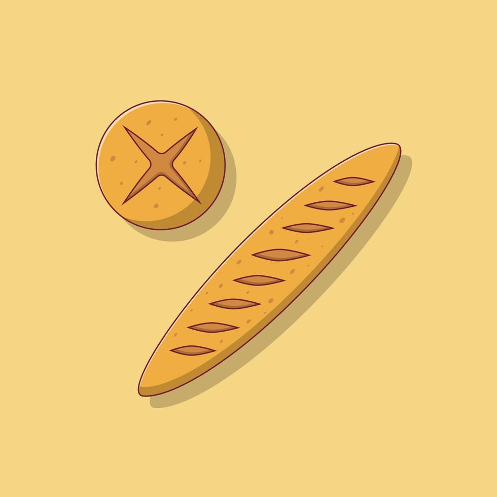 Bread Baguette Vector Icon Illustration with Outline for Design Element, Clip Art, Web, Landing page, Sticker, Banner. Flat Cartoon Style