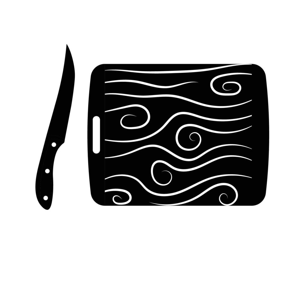 Chopping Board and Knife Silhouette. Black and White Icon Design Elements on Isolated White Background vector