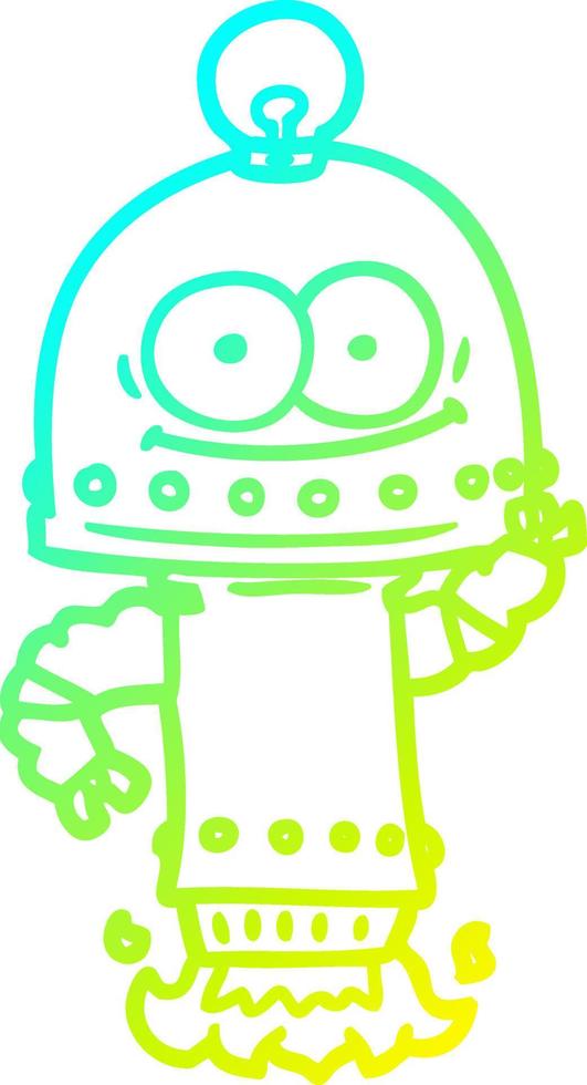 cold gradient line drawing happy carton robot with light bulb vector
