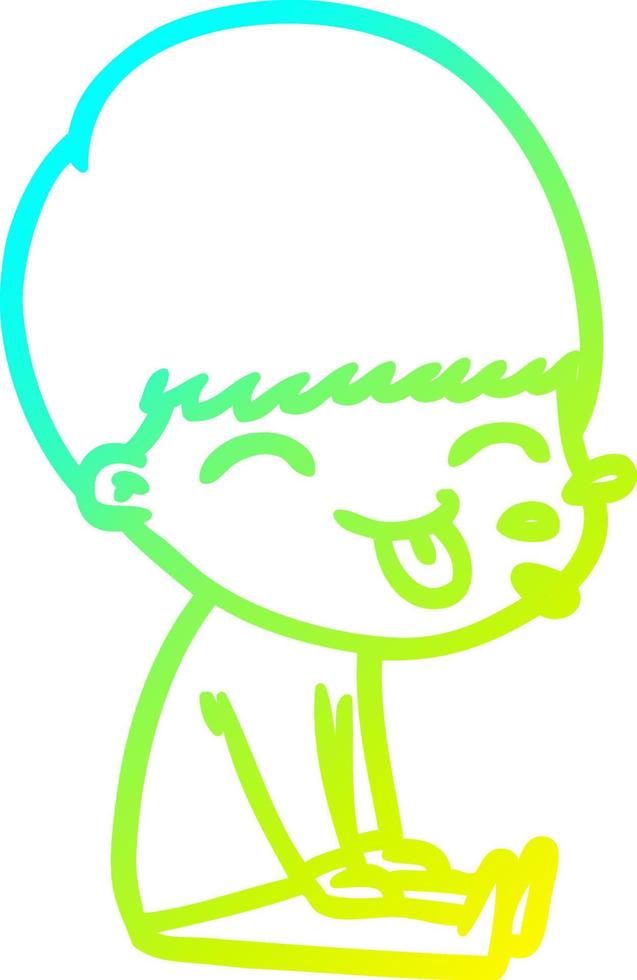 cold gradient line drawing cartoon boy sticking out tongue vector