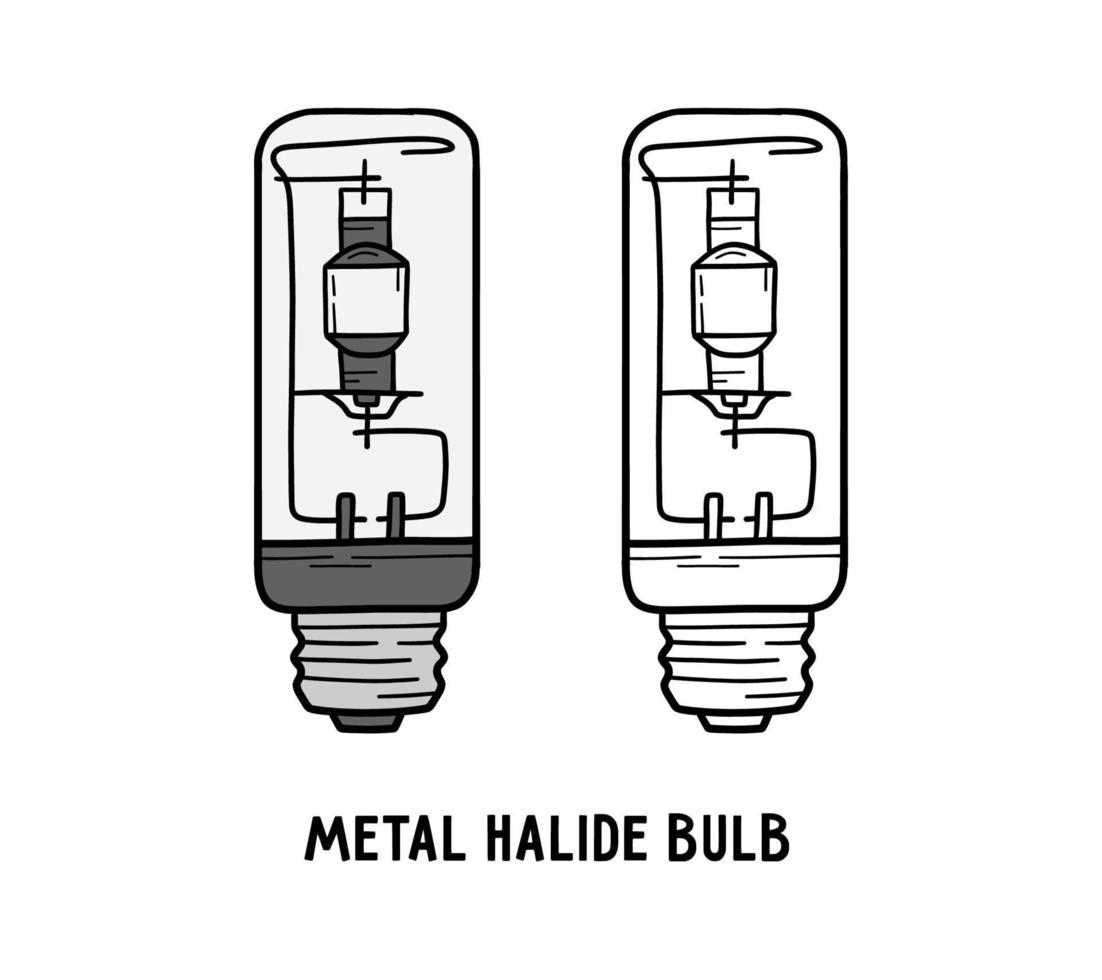 Metal halide light bulb, xenon gas-discharge headlamp icon, vector linear illustration in doodle sketch hand drawn style