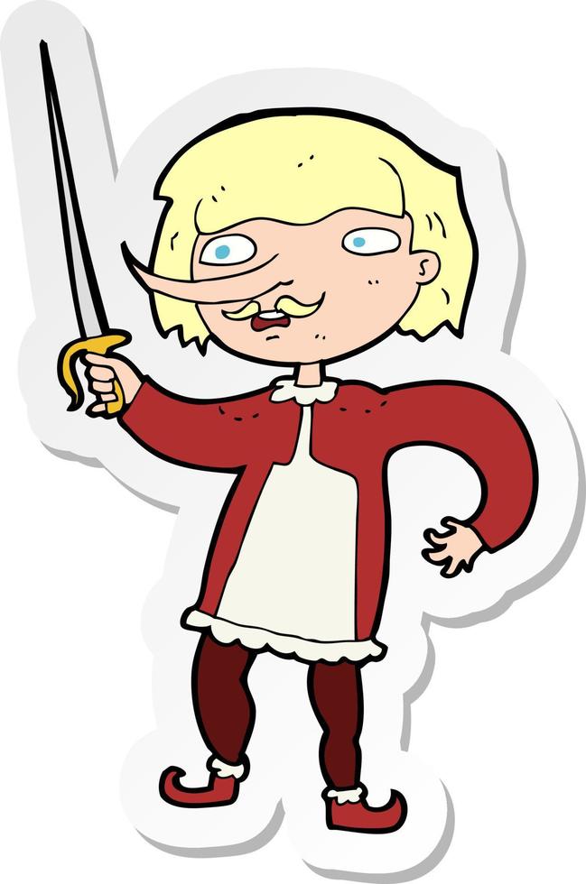 sticker of a cartoon musketeer vector