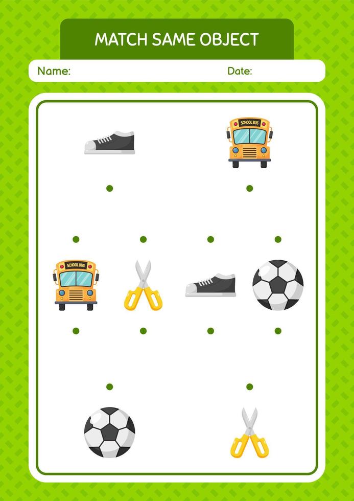 Match with same object game summer icon. worksheet for preschool kids, kids activity sheet vector