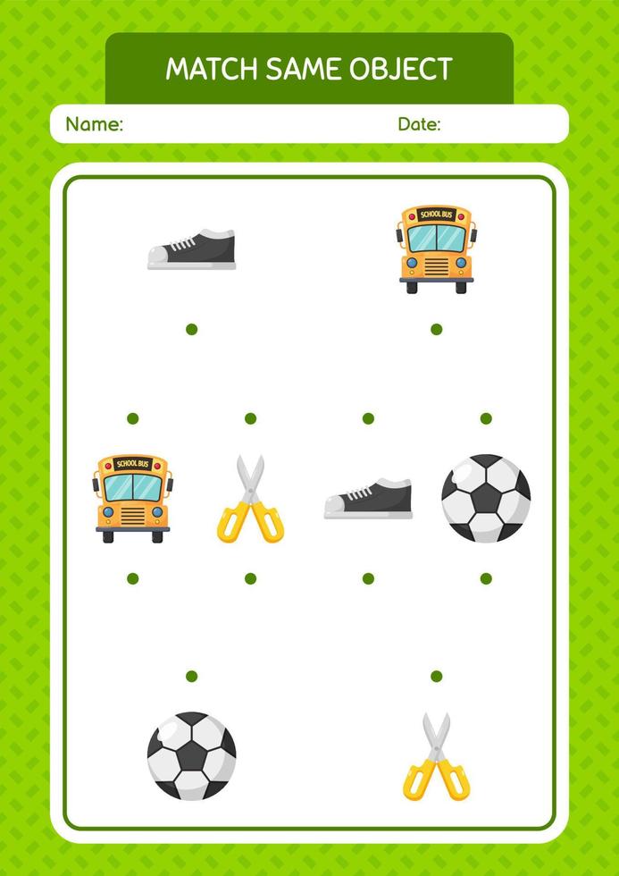 combinar con el mismo icono de verano del juego de objetos. hoja de trabajo para niños en edad preescolar, hoja de actividades para niños vector