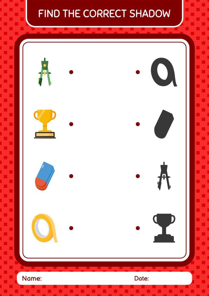 Find the correct shadows game with summer icon. worksheet for preschool kids, kids activity sheet vector