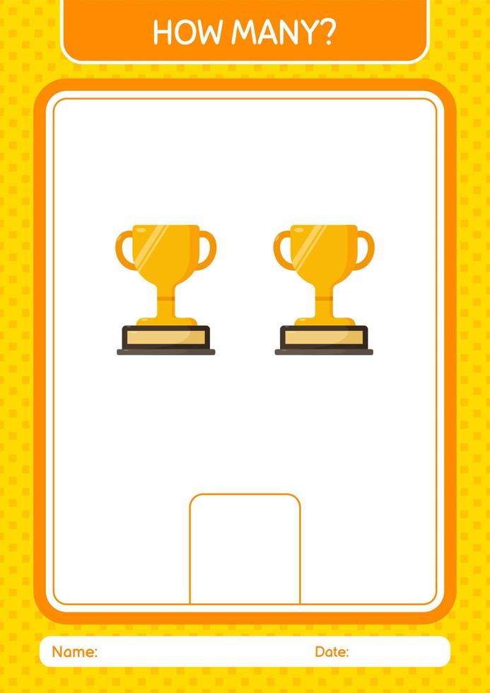 How many counting game with trophy. worksheet for preschool kids, kids activity sheet vector