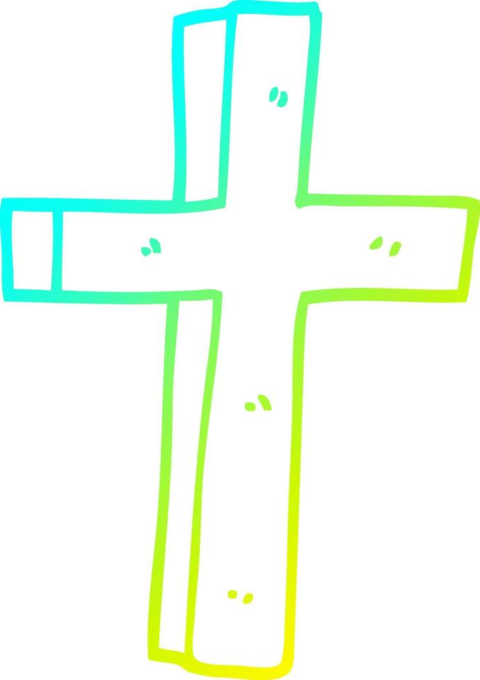 cold gradient line drawing cartoon wooden cross vector