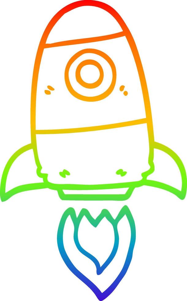 rainbow gradient line drawing cartoon space rocket vector