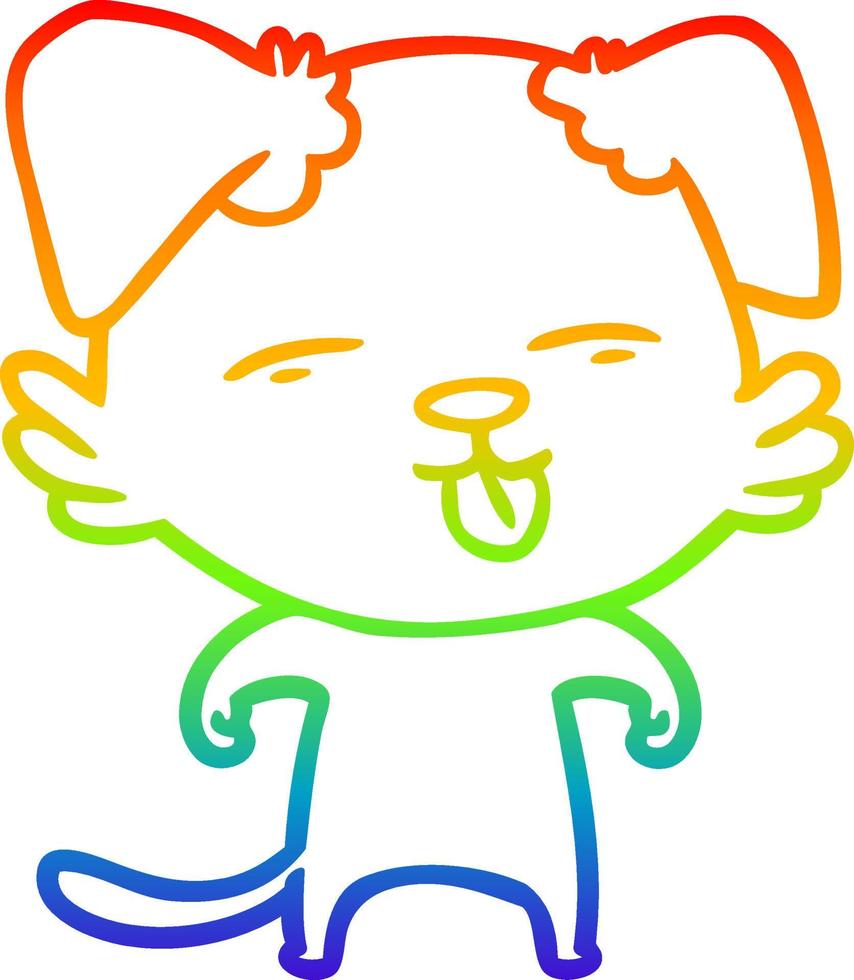 rainbow gradient line drawing cartoon dog sticking out tongue vector