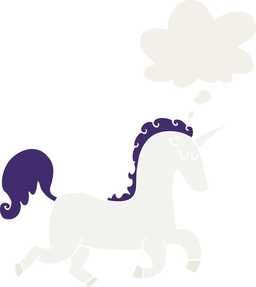 cartoon unicorn and thought bubble in retro style vector