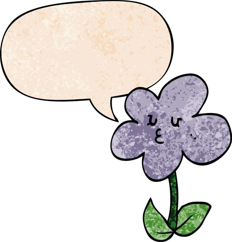 cartoon flower and speech bubble in retro texture style vector