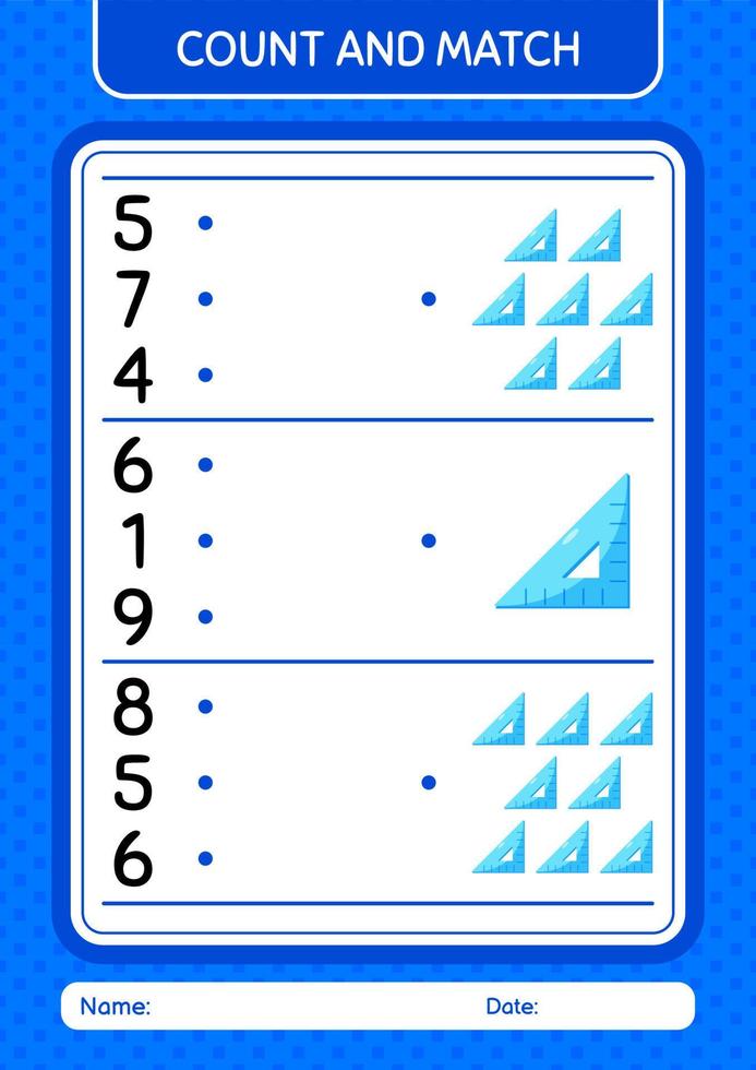 Count and match game with triangle ruler. worksheet for preschool kids, kids activity sheet vector